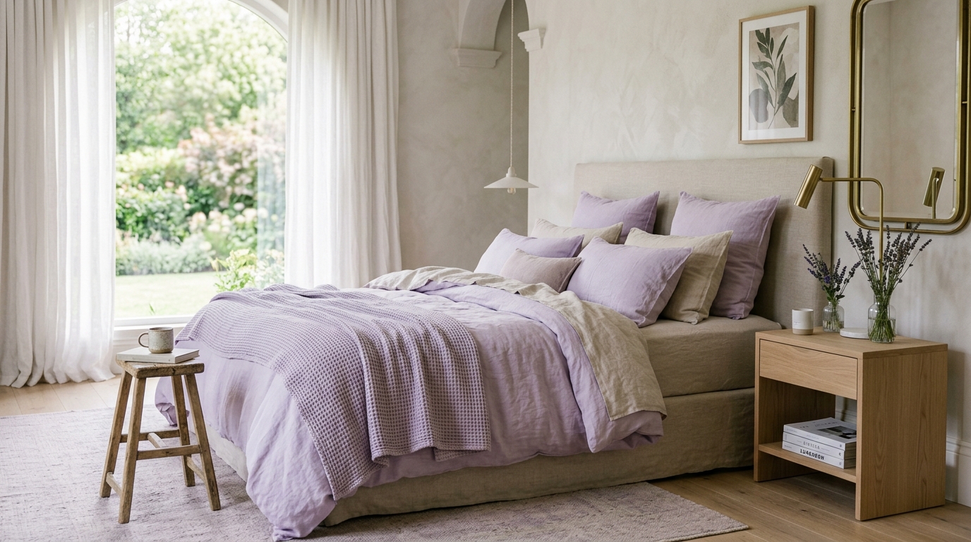 Lavender Bedding Master Bedroom Editorial